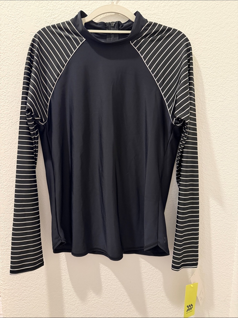all in motion Black Rash Guard Top with White Striped Sleeves